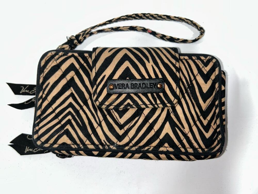 Vera Bradley Retired 2013 Jungle Stripe Pattern Black/Tan Phone Wallet Wristlet